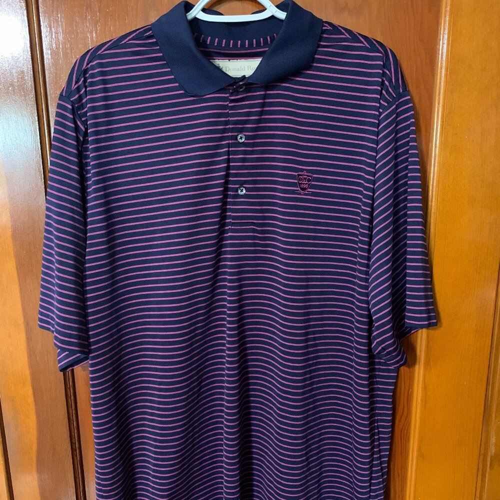 Donald Ross Golf Shirt: Mens: Striped/Purple, Monogram, Size XL